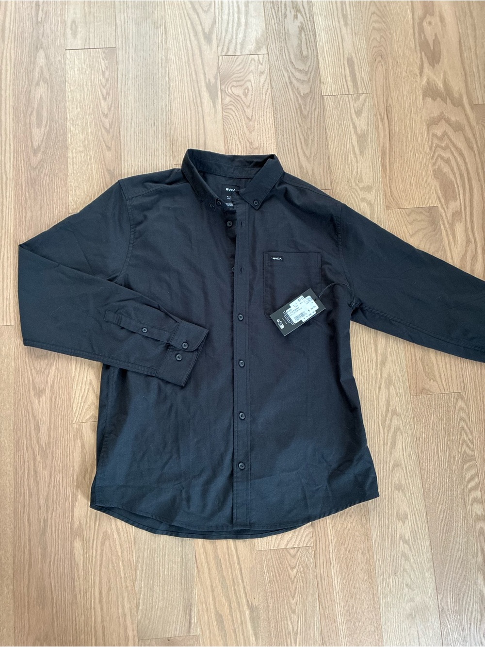 RVCA Men's Black Button-Up Dress Shirt